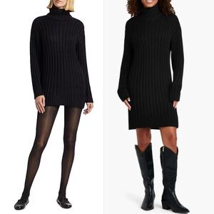Splendid Felicity Black Turtleneck Long Sleeve Mini Sweater Dress Cottagecore